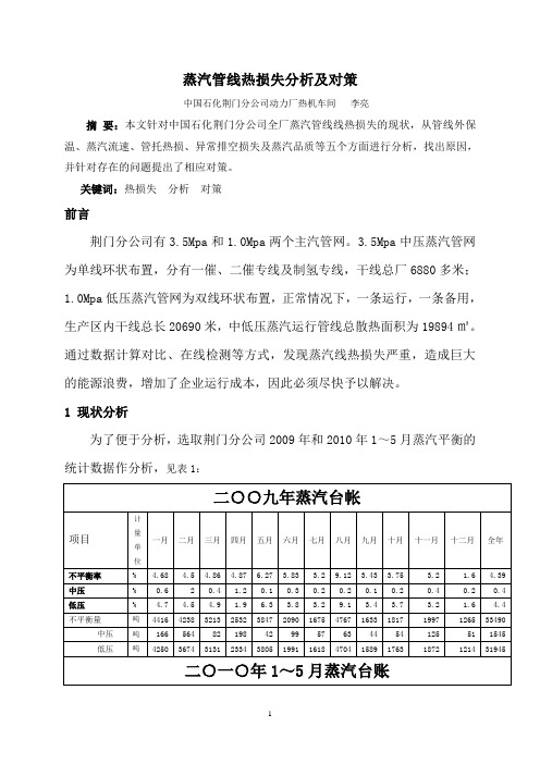 蒸汽管线热损分析及对策