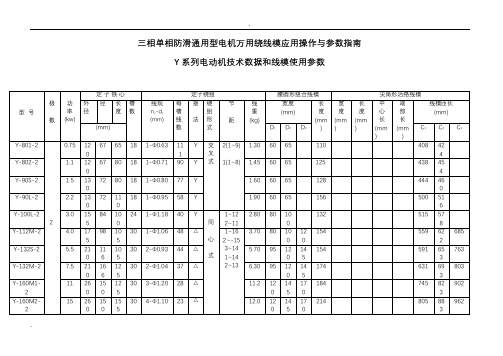 Y系列电动机技术数据和线模使用参数