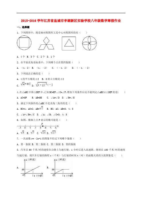 江苏省盐城市亭湖新区实验学校八年级数学上学期寒假作业(含解析) 苏科版