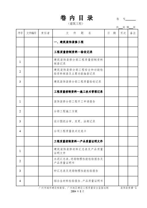 广州市建筑工程竣工资料档案目录表06-装饰装修