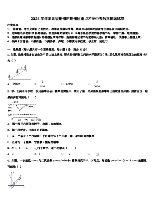 2024届湖北省荆州市荆州区重点名校中考数学押题试卷含解析