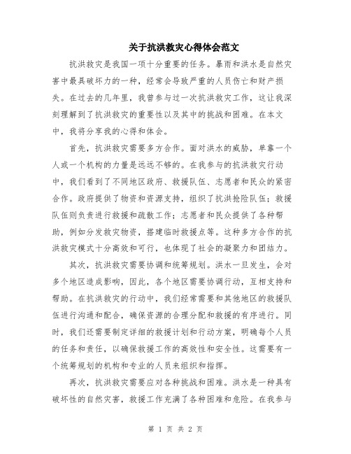 关于抗洪救灾心得体会范文