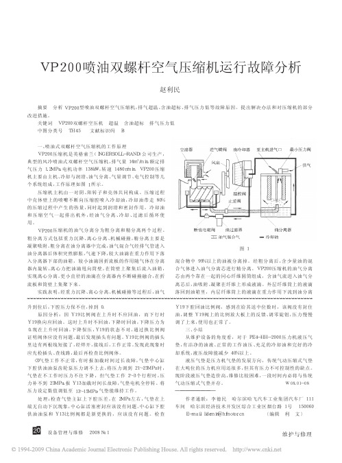 VP200喷油双螺杆空气压缩机运行故障分析