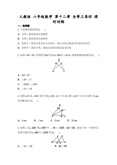 2021-2022学年人教版八年级数学上册 第十二章 全等三角形 课时训练(含答案)