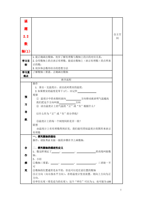 七年级数学上册 2.2数轴(1)精品导学案 苏科版