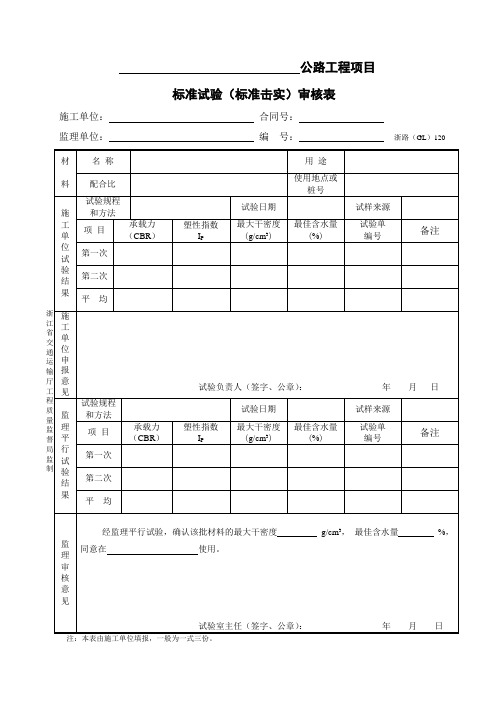 标准试验(标准击实)审核表