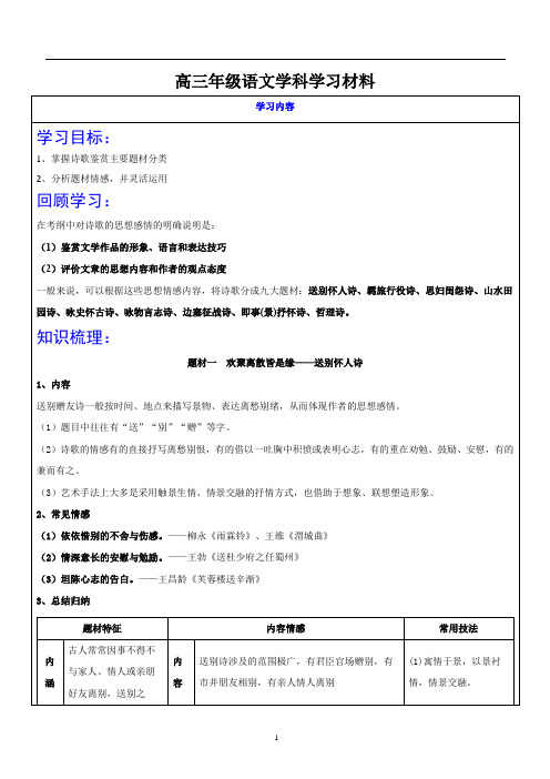 高考语文复习：诗歌鉴赏题材分类+导学案