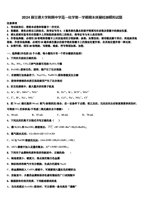 2024届交通大学附属中学高一化学第一学期期末质量检测模拟试题含解析