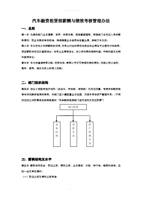 汽车融资租赁部薪酬与绩效考核管理办法