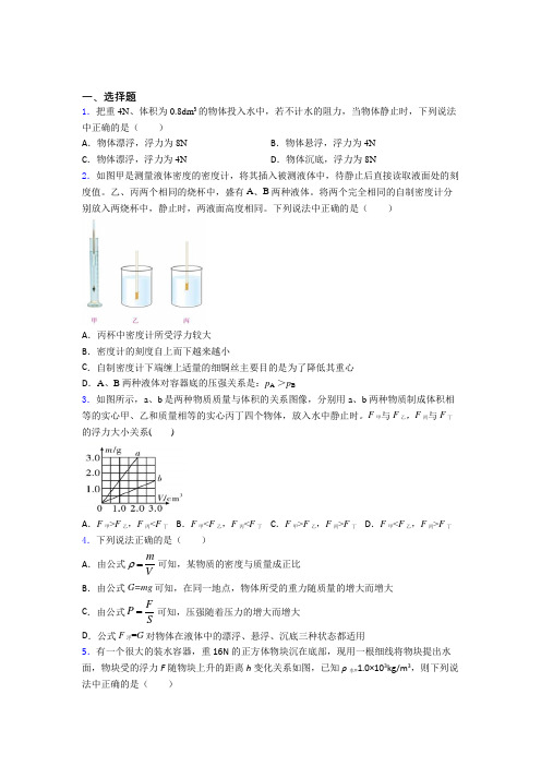 江阴市江阴二中人教版初中八年级物理下册第十章《浮力》检测(有答案解析)