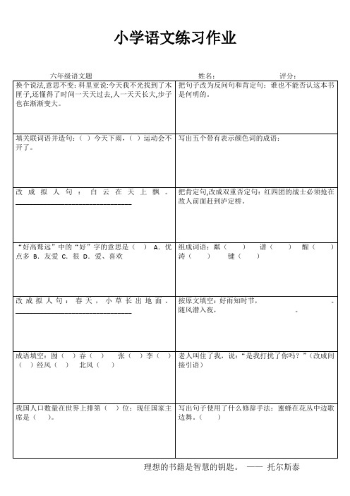 小学六年级语文课堂延伸训练I (1)