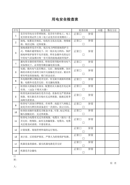 用电安全检查表