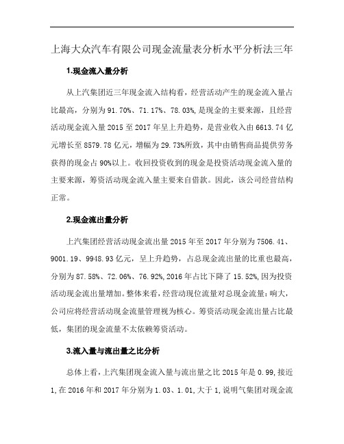 上海大众汽车有限公司现金流量表分析水平分析法三年