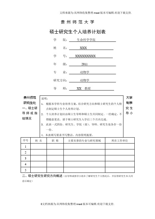 贵州师范大学硕士研究生个人培养计划