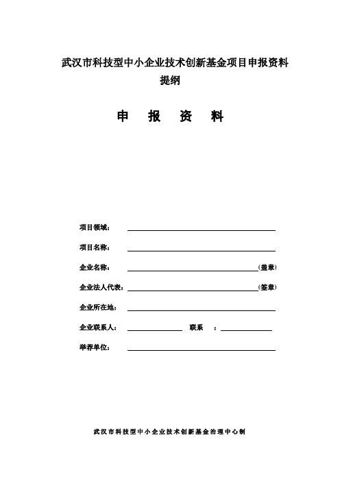 武汉市科技型中小企业技术创新基金项目申报资料提纲