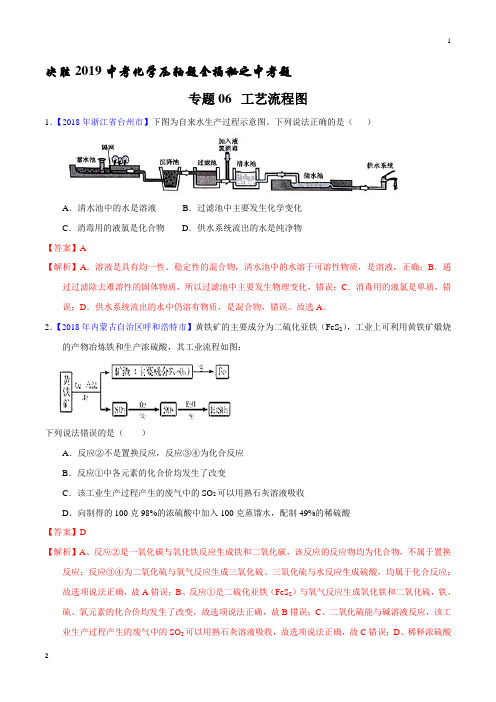 专题06  工艺流程图(中考题)-决胜2019中考化学压轴题全揭秘精品(解析版)