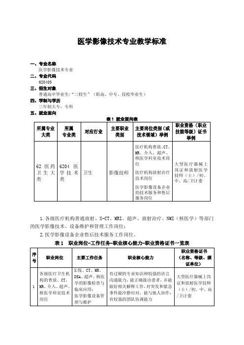 医学影像技术专业教学标准