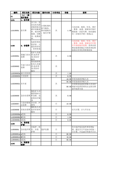 辽宁省医疗服务价格