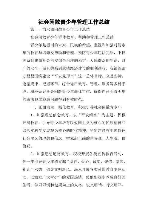 社会闲散青少年管理工作总结