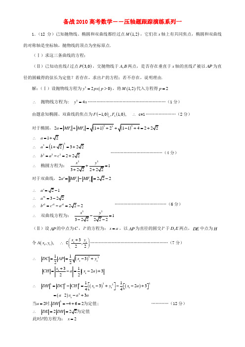 高考数学 压轴题跟踪演练系列一 旧人教版[1]