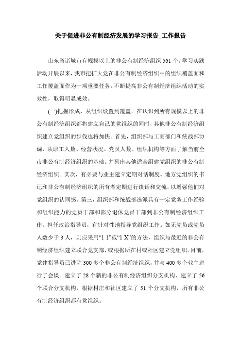 关于促进非公有制经济发展的学习报告_工作报告.doc