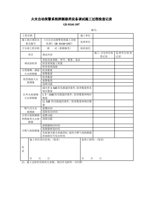 火灾自动报警系统探测器类设备调试施工过程检查记录