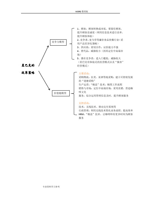 星巴克改革策略分析之竞争力模型和价值链模型