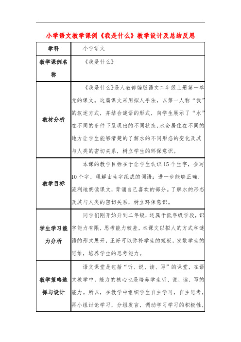 小学语文教学课例《我是什么》教学设计及总结反思