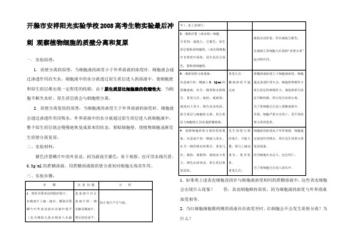 高考生物冲刺 观察植物细胞的质壁分离和复原