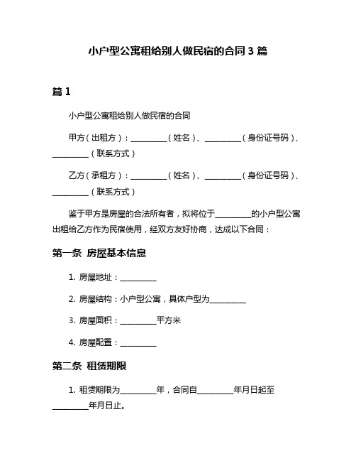 小户型公寓租给别人做民宿的合同3篇