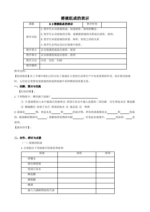 沪教上海版九年级化学下册 溶液组成的表示教案4