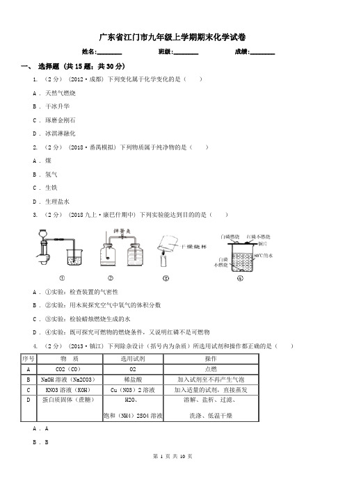 广东省江门市九年级上学期期末化学试卷