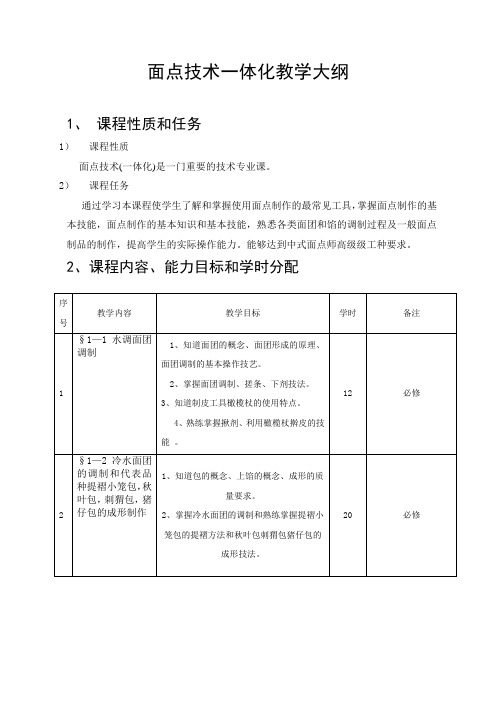 教学大纲(面点一体化)