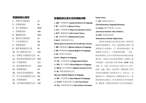 各国船级社缩写