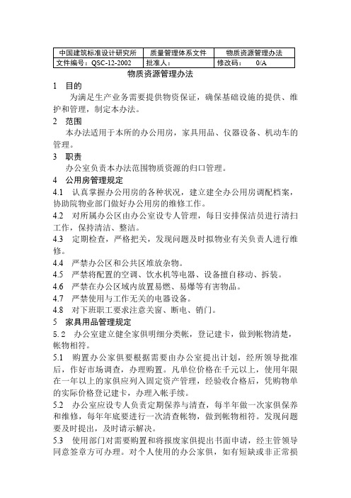 中国建筑标准设计研究所物质资源管理办法