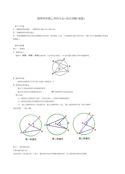 圆周角和圆心角的关系—知识讲解(基础)