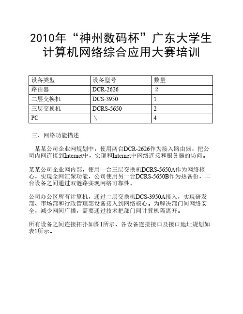 2010年“神州数码杯”广东大学生计算机网络综合应用大赛培训