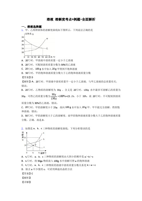 溶液 溶解度考点+例题-全面解析