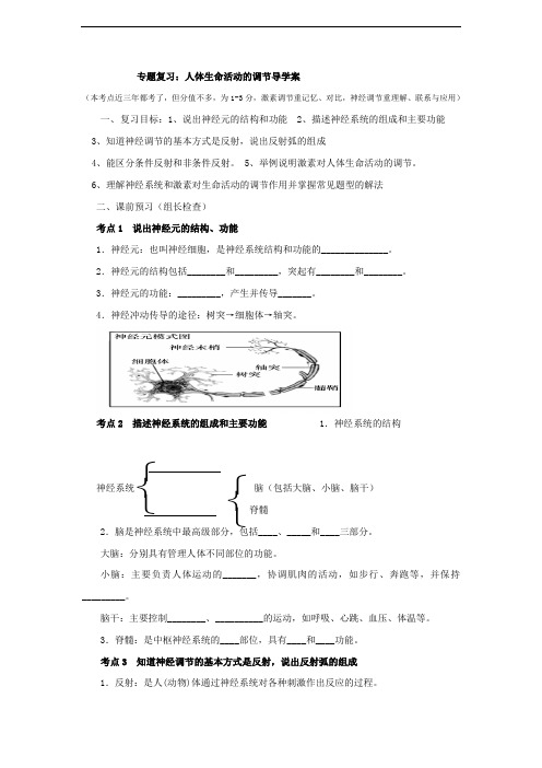 人教版中考生物专题复习----人体生命活动的调节