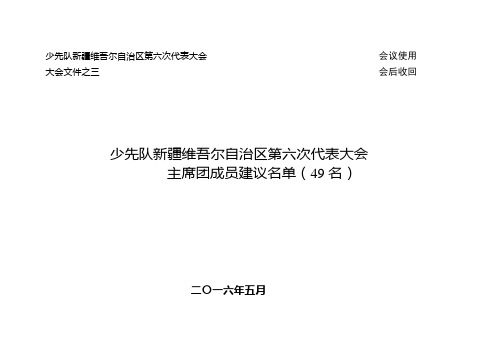 3.少先队新疆维吾尔自治区第六次代表大会主席团成员建议名单(草案)