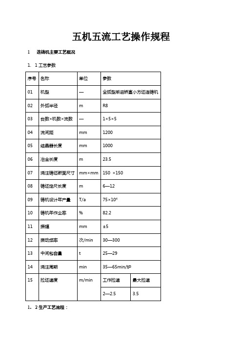 连铸机主要工艺概况(五流机操作规程)