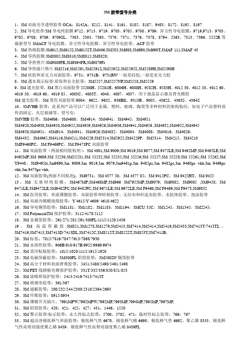 3M胶带型号分类与用途
