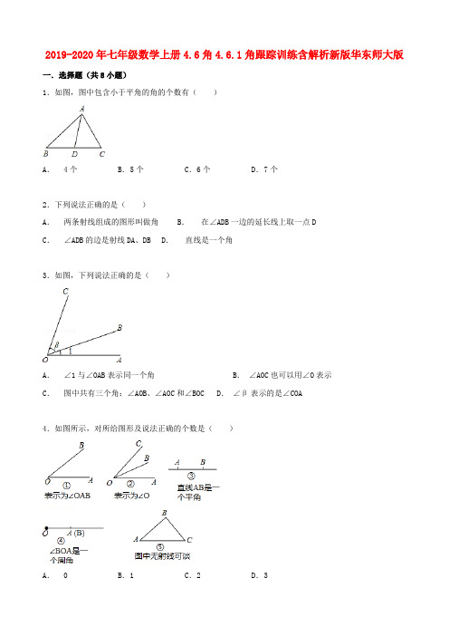 2019-2020年七年级数学上册4.6角4.6.1角跟踪训练含解析新版华东师大版