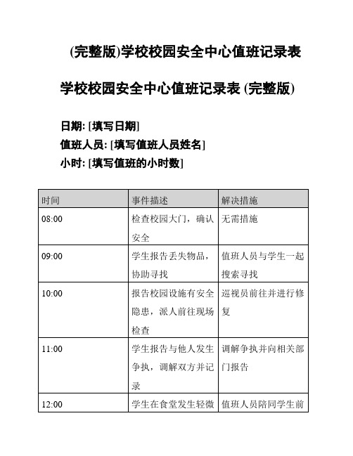 (完整版)学校校园安全中心值班记录表