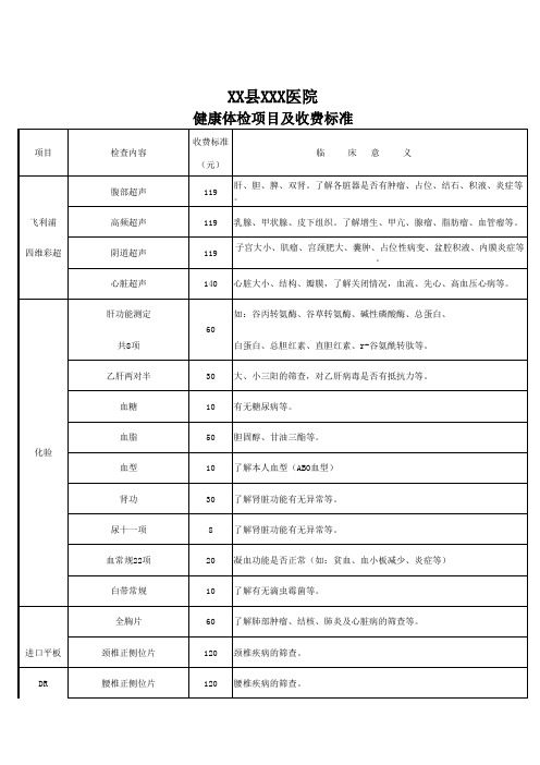 学校教职工健康体检项目及收费标准