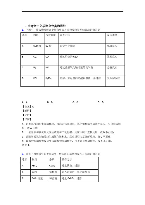 备战中考化学复习除杂分离和提纯专项综合练含详细答案