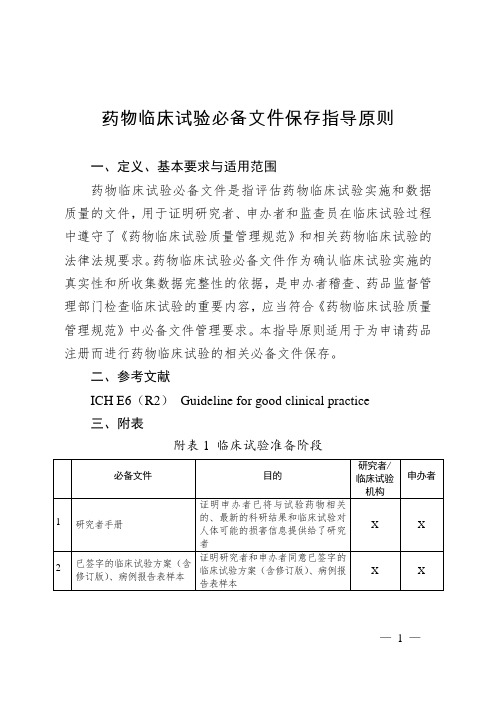 药物临床试验必备文件保存指导原则