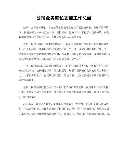 公司业务繁忙支部工作总结