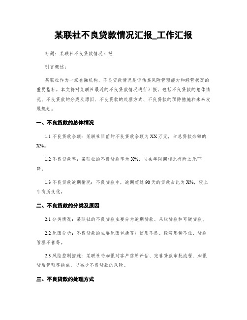 某联社不良贷款情况汇报_工作汇报