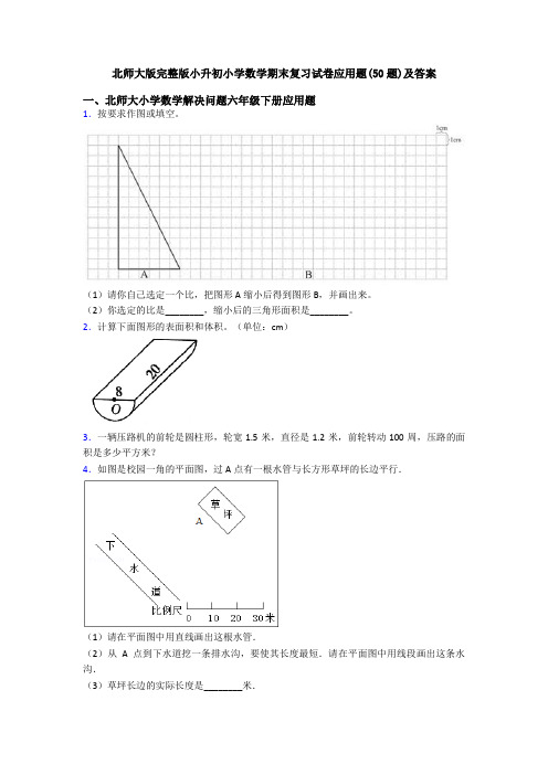 北师大版完整版小升初小学数学期末复习试卷应用题(50题)及答案